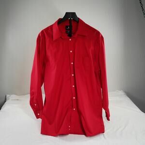 Stafford Travel Performance Red Button Down Shirt Men’s 18 34-35 Regular Fit